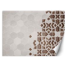 Fotobehang met 3D beton mandala ornament in bruin en beige