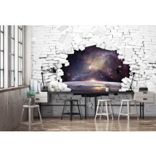 Eine Fototapete mit einem 3D-Effekt des Universums und des Weltalls für das Büro.