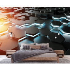 Eine 3D-Fototapete mit einem Gaming-Raum in einem digitalen Stil, ideal für ein Spielzimmer.