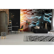 Eine 3D-Fototapete mit einem futuristischen Gaming-Thema, speziell für ein Schlafzimmer.