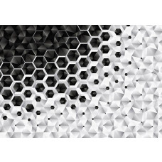 Sechseckige Muster in Silber und Metall wiederholen sich in dieser Fototapete.