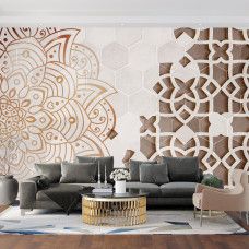 Fotobehang met 3D mandala ornament in warme bruine tinten