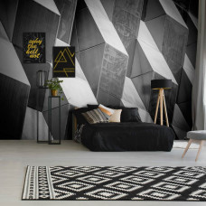 Fototapete mit 3D-Muster und geometrischem Effekt im Wohn- und Schlafzimmer.
