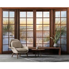 Fototapete 3D Fenster mit Blick auf die Dünen, Strand und Meer