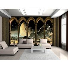 Eine Fototapete mit einer Raumansicht mit Säulen und Pfeilern, perfekt für ein Wohnzimmer.