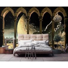 Eine Fototapete mit einer Raumansicht mit Säulen und Pfeilern, perfekt für ein Schlafzimmer.