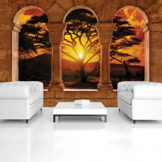 Eine Fototapete mit einer afrikanischen Landschaft mit Säulen, ideal für einen Geschäftsraum.