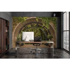 Eine Fototapete mit 3D-Blick auf einen Traumwald mit einem wunderschönen Baum, perfekt für ein Büro.