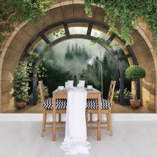 Eine Fototapete mit 3D-Blick auf Dünen, Strand und Meer bei Sonnenuntergang, ideal für verschiedene Räume.