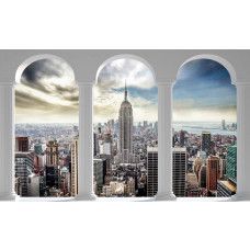 Fototapete mit einer 3D-Ansicht von New York City mit Säulen, einschließlich des Empire State Buildings.