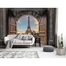 Eine Fototapete mit Wasserfällen in einem 3D-Design, geeignet für ein Schlafzimmer.