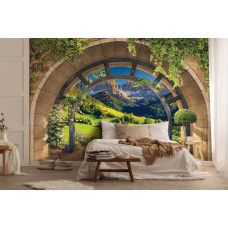 Eine Fototapete mit einer ruhigen Bergumgebung in Tirol, ideal für ein Schlafzimmer.