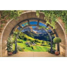 Fototapete von einem 3D-Blick auf die Tiroler Berge, mit einer malerischen Landschaft.