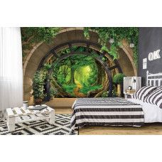 Eine Fototapete mit einer tropischen Dschungellandschaft, ideal für ein Jugendzimmer.