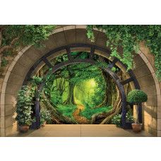 Fototapete mit einer 3D-Ansicht eines tropischen Regenwaldes, mit einer lebendigen Dschungelatmosphäre.