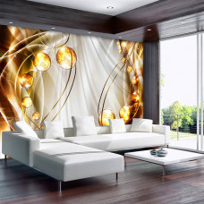 Eine Fototapete mit abstrakter Kunst mit Bernstein, Gold und Silber in einem künstlerischen Design.