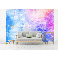 Eine abstrakte Fototapete mit blauer Malerei für das Wohnzimmer.