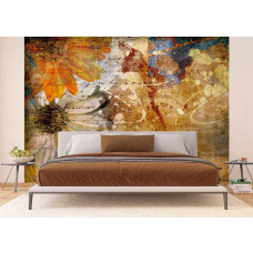 Ein Fototapet von einem abstrakten Blumen-Design in einem Schlafzimmer mit Airtex.