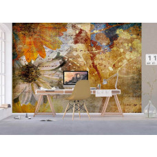 Ein Fototapet von einem abstrakten Blumen-Design in einem Büro mit Airtex und Vliesbehang.