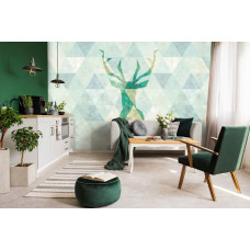 Eine Fototapete mit einem abstrakten geometrischen Hirsch im Kunststil für das Wohnzimmer.