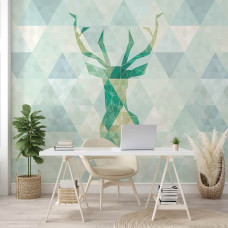 Eine Fototapete mit einem abstrakten geometrischen Hirsch im Kunststil für das Büro.