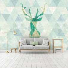 Eine Fototapete mit einem abstrakten geometrischen Hirsch im Kunststil für das Wohnzimmer.