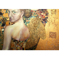 Abstraktes Kunstwerk einer Dame in einem Gemälde in Farbe Stil auf Fototapete.