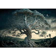 Abstrakte Baumkunst auf einem Metallhintergrund auf dieser Fototapete, mit einem künstlerischen und modernen Look.