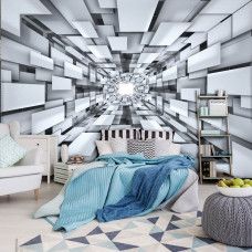 Fototapete mit abstraktem 3D-Tunnel für das Schlafzimmer.
