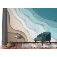 Eine abstrakte Fototapete mit Wellen in subtilen Grautönen, die einem Wohnzimmer einen raffinierten und modernen Look verleiht.