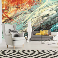 Fototapete abstrakte Kunst in leuchtenden Farben für ein kreatives Wohnzimmer.