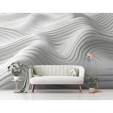 Fototapete mit abstrakten weißen Wellen in Kunst mit Linien im Wohnzimmer.