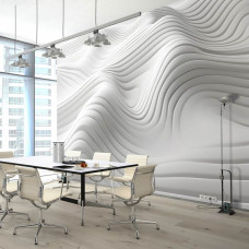 Fototapete mit abstrakten weißen Wellen in Kunst mit Linien im Wohnzimmer.