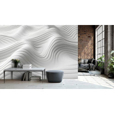 Fototapete mit abstrakten weißen Wellen in Kunst mit Linien im Schlafzimmer.