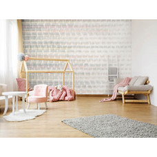 Eine Fototapete eines abstrakten Gemäldes mit Pastellfarben in Kunststil im Kinderzimmer.