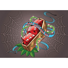 Alchemie-Graffiti mit silbernen Würfeln, Fototapete mit einem mysteriösen und harten Look.