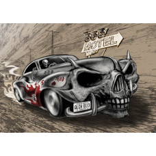 Fototapete eines Death Rod Motels mit Totenköpfen, ideal für Fans von Rock'n'Roll und kantigen Interieurs.