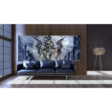 Eine Fototapete mit einer dunklen Fantasy-Kunst von Lilithia im alchemistischen Stil, perfekt für das Wohnzimmer.