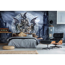 Eine Fototapete von Lilithia in einem dunklen Alchemie-Thema für das Schlafzimmer.