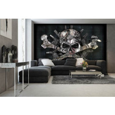 Eine Fototapete mit einem mystischen Schädel in einem alchemistischen Design für das Wohnzimmer.