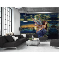 Eine Fototapete mit Skylundine Kunst und abstrakten Formen für das Schlafzimmer.