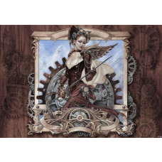 Sepia-Frau im Steam-Punk-Stil, Fototapete mit einer Vintage- und dunklen Atmosphäre.