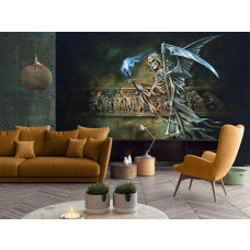 Eine Fototapete mit einem grafischen Totenkopf auf