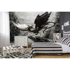 Eine Fototapete mit einem künstlerischen Drachen, inspiriert von Yggdrasills Precious, geeignet für das Schlafzimmer.