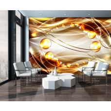 Eine Fototapete mit bernsteinfarbener abstrakter Kunst und goldenen und silbernen Details.