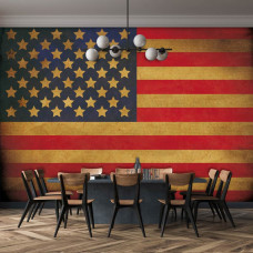 Fototapete der amerikanischen Flagge der Vereinigten Staaten im Vintage-Stil mit Vliestapete im Wohnzimmer.