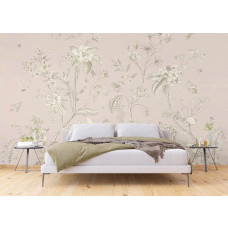 Fototapete mit antiken Blumen im klassischen Stil für das Schlafzimmer, mit satten Farben und detaillierten Blumenmustern.