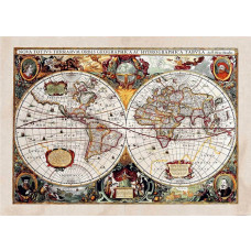 Eine Fototapete einer antiken Weltkarte mit einem verwitterten, alten Look, ideal für einen Vintage-Stil in jedem Raum.