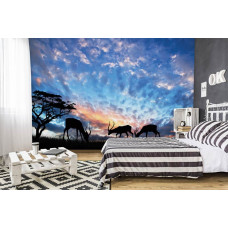 Fototapete mit Antilope in einer Landschaft mit Elch und Hirsch für das Schlafzimmer.