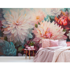 Fototapete mit farbenfrohen Heißluftballons in einem künstlerischen Stil, geeignet für ein Spielzimmer oder Kinderzimmer.